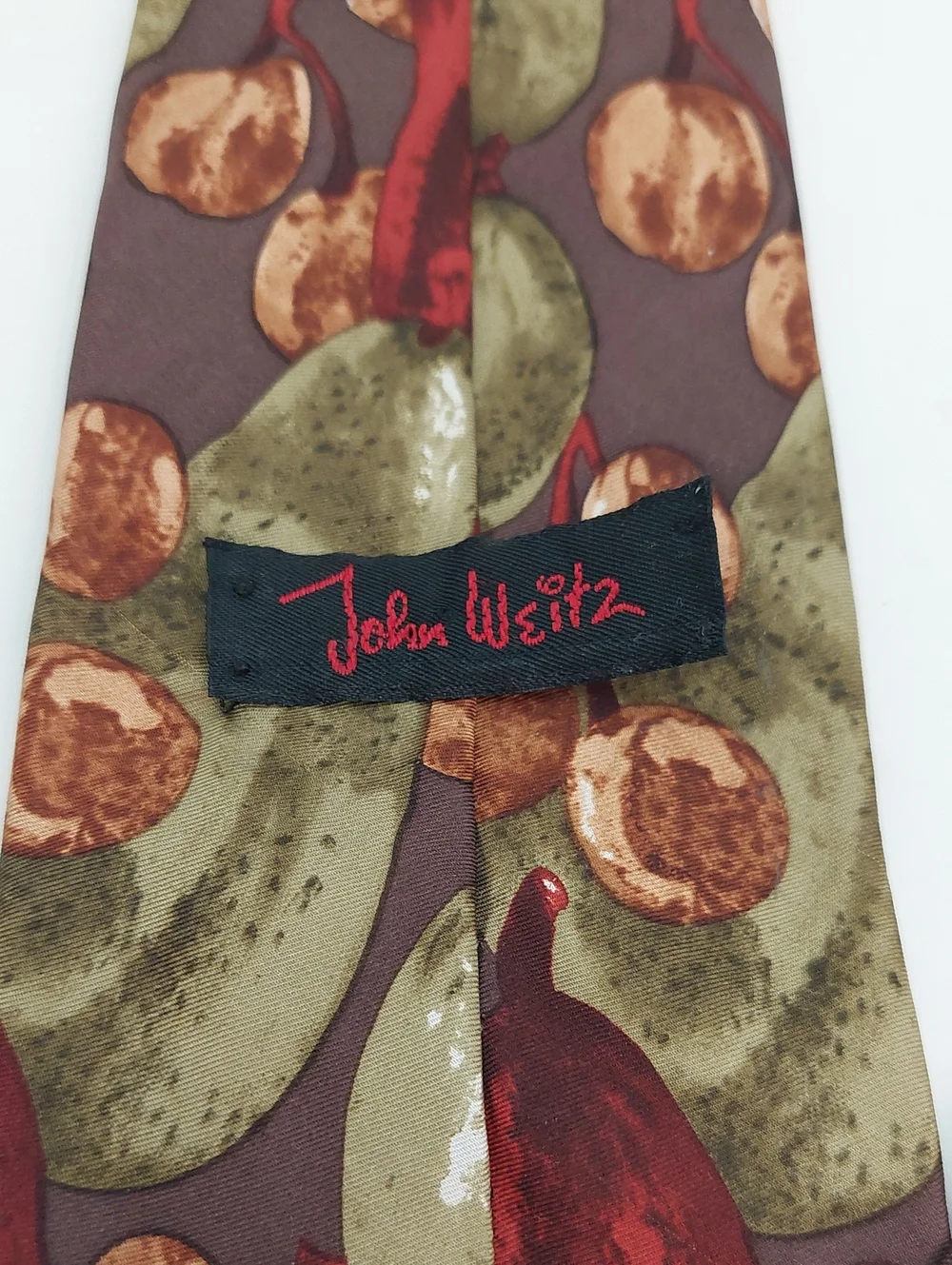 John Weitz Men's Tie Silk Fruit Print Tie in Burgundy Olive Tan